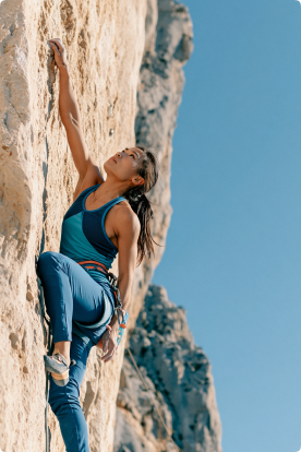 Woman climbing a rock face